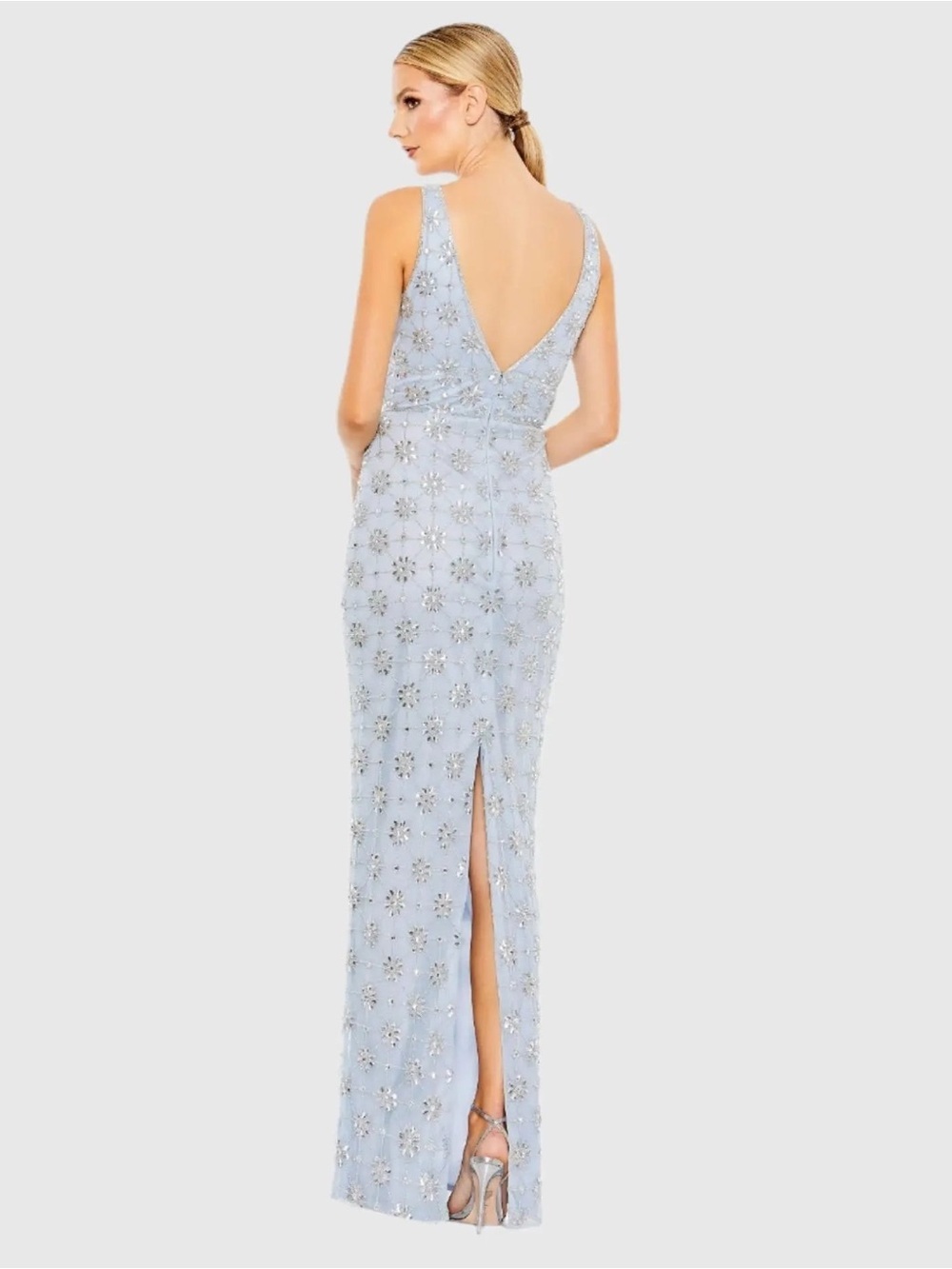 Mac Duggal A93744 Blue Embellished Sleeveless V Neck Gown Size 12 NWT - Picture 3 of 12